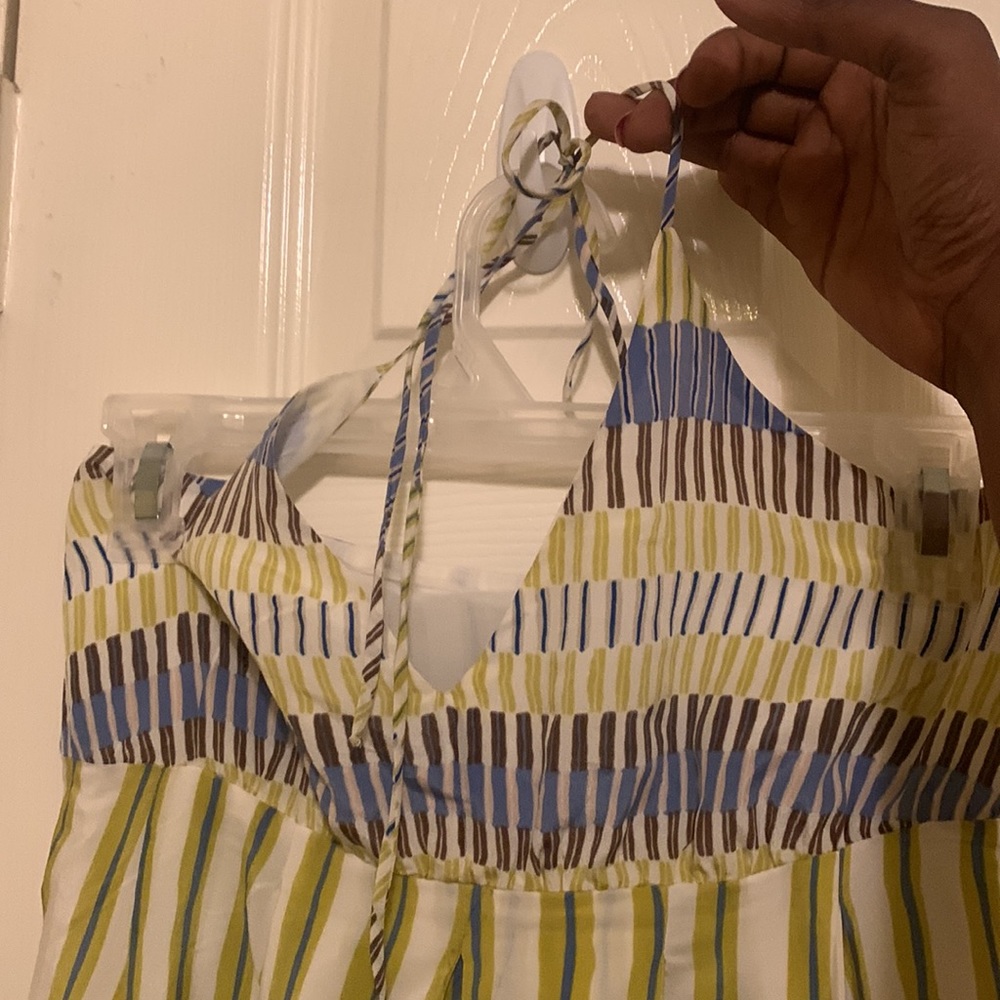 Massimo Dutti Striped Halter Maxi Dress in Blue, Yellow, Brown and White
